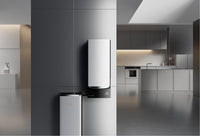 EcoFlow OCEAN Pro battery on the floor with the OCEAN Pro inverter wall-mounted above